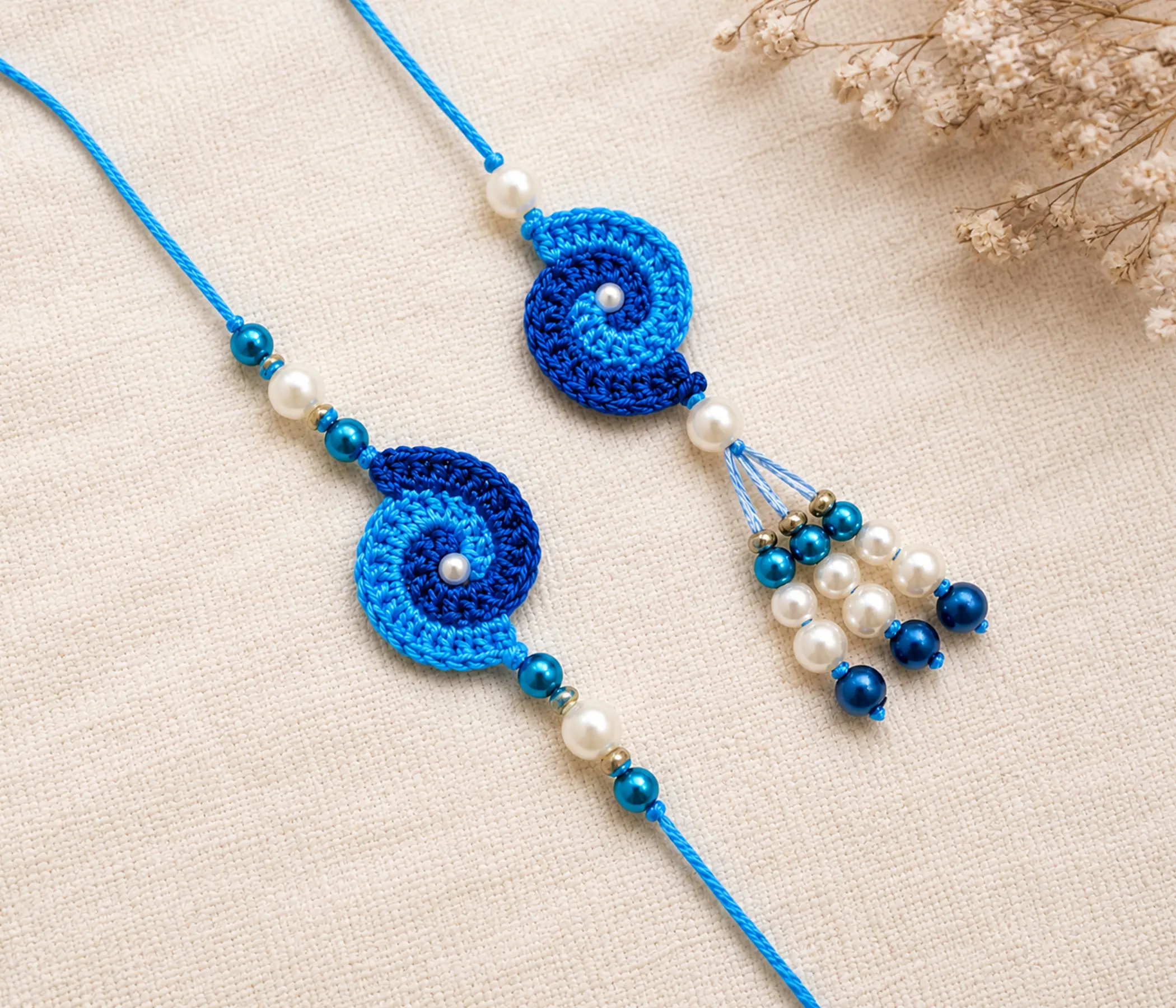 Handmade Spiral Crochet Bhai Bhabhi Rakhi Set for Raksha Bandhan